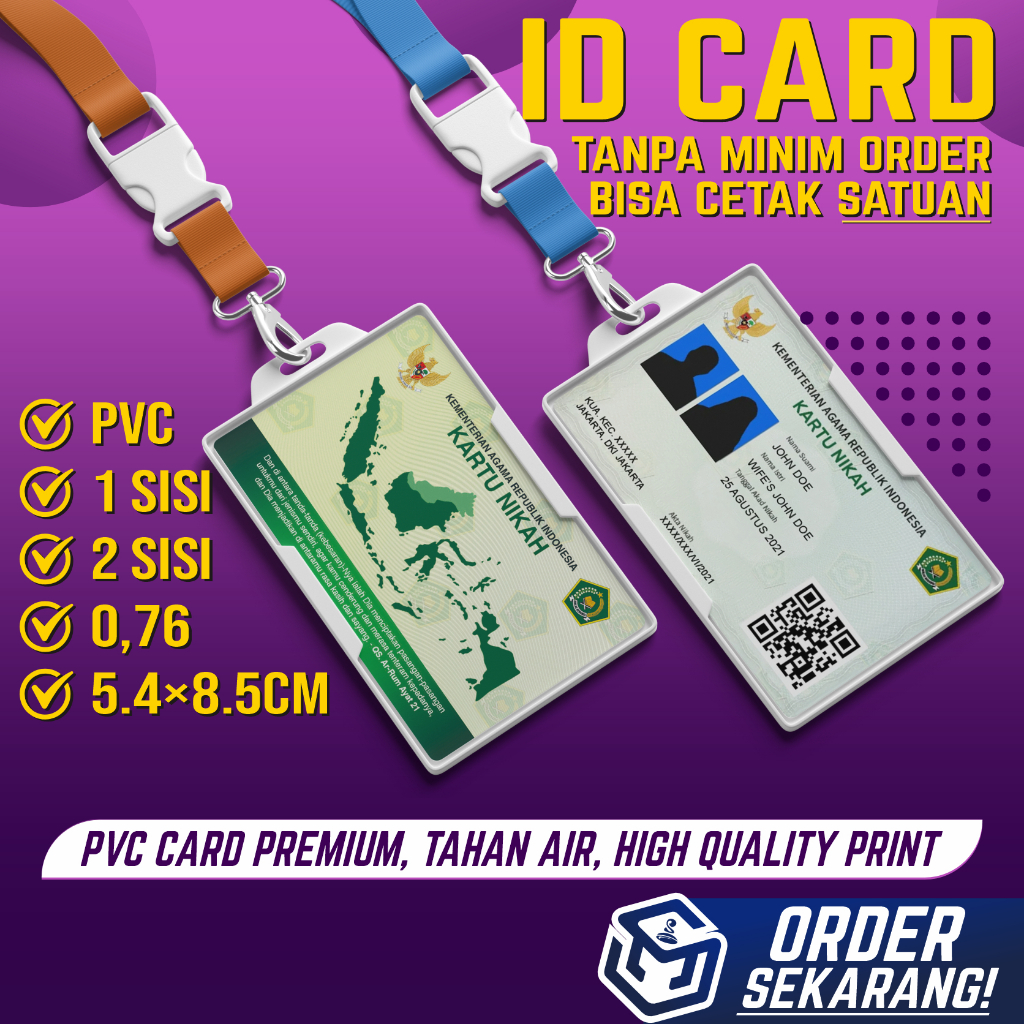 CETAK ID CARD KARTU NIKAH DIGITAL FISIK/ANTI LUNTUR, PVC STANDART KTP/ATM 1SISI & 2SISI