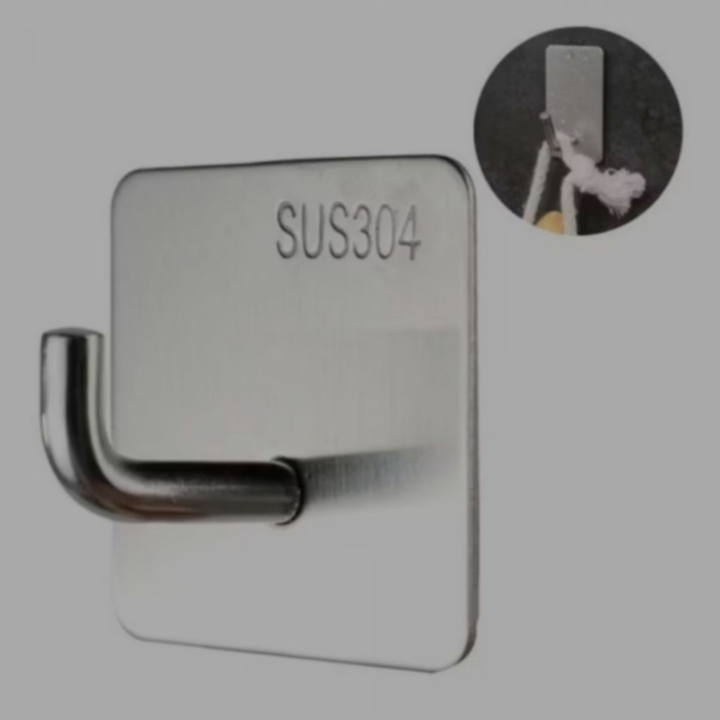 Gantungan Tempel Dinding Tembok Wall Hook Kait Stainless Silver Platinum Awet Tebal Daya Perekat Kua