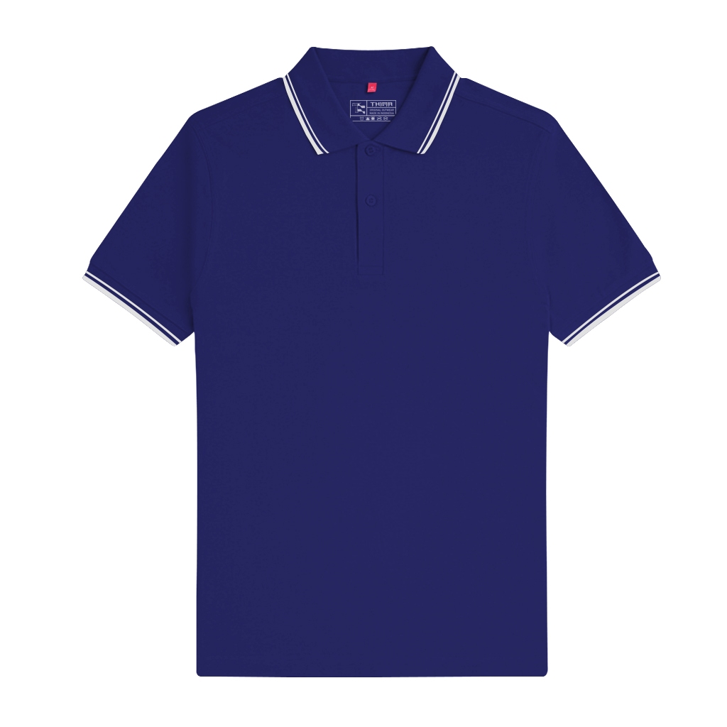 Thima - Polo Shirt Polos List - Polo T-Shirt Kerah Keren Pria Wanita Polo Navy List Putih