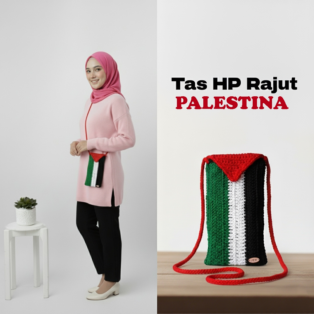 Tas HP Rajut Palestina 🇵🇸 | Pouch HP Cantik Fashion Muslimah | Tas Selempang Rajut Handmade