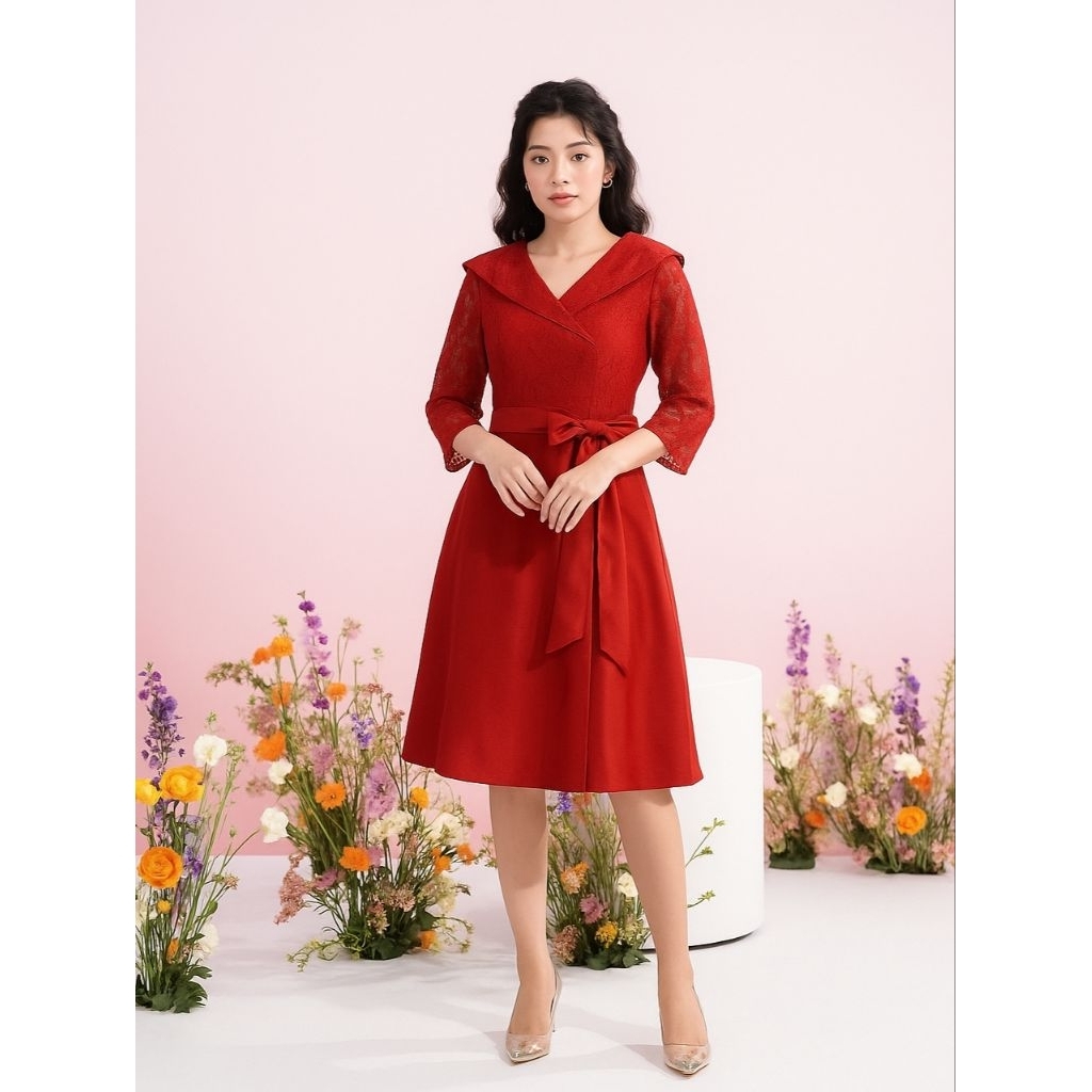 Dress Esmeralda Size M L XL Gaun Pesta Brokat Kekinian Baju Sabrina Natal Elegan Dan Mewah Oz