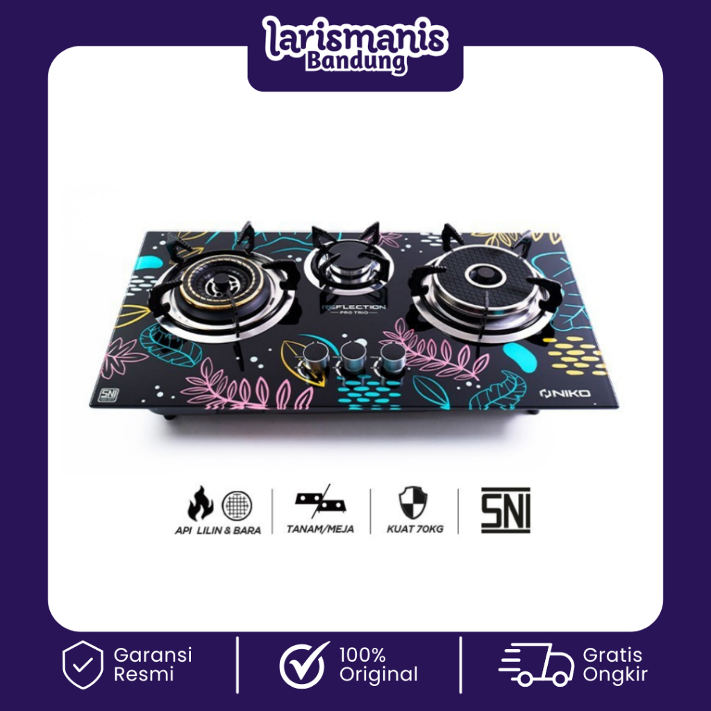 Niko Kompor Gas Tanam Kaca 3 Tungku Reflection Pro Trio