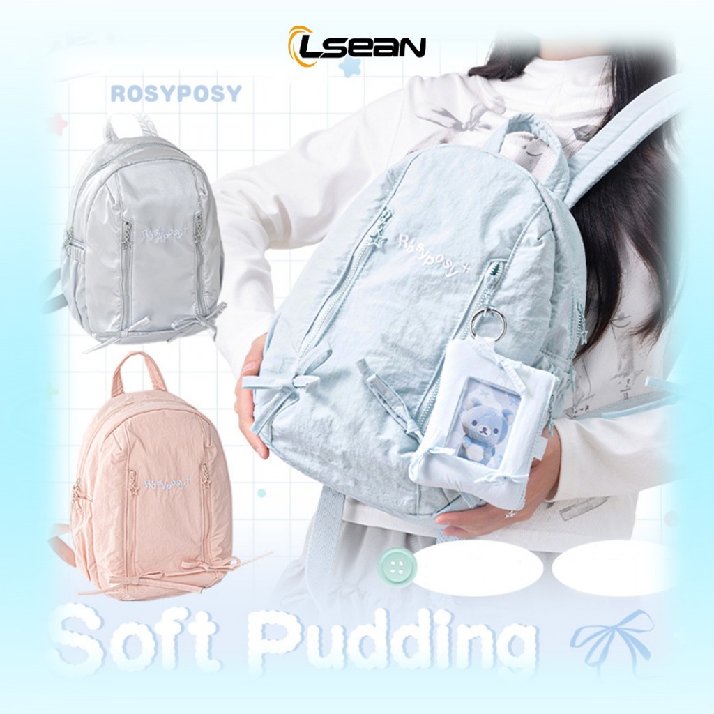 Rosyposy Soft Pudding Ribbon Backpack Ransel Tas Sekolah Aesthetic Fluffy Material Parachute