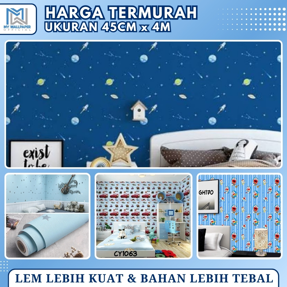 Wallpaper Stiker Dinding Kamar Tidur Anak Cowok Wallpaper Kamar Biru Wallpaper Sticker Doraemon
