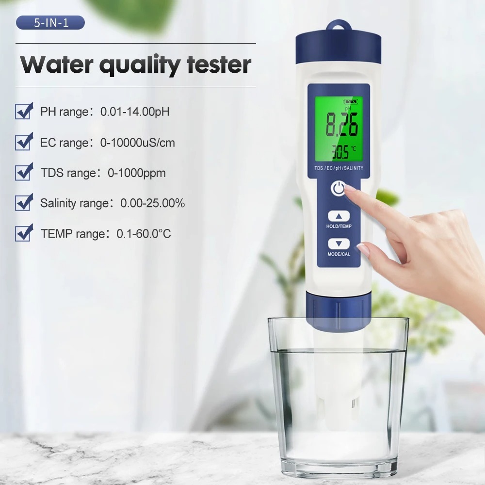 Alat Ukur Kualitas Air Digital 5in1 PH TDS EC Meter Pen