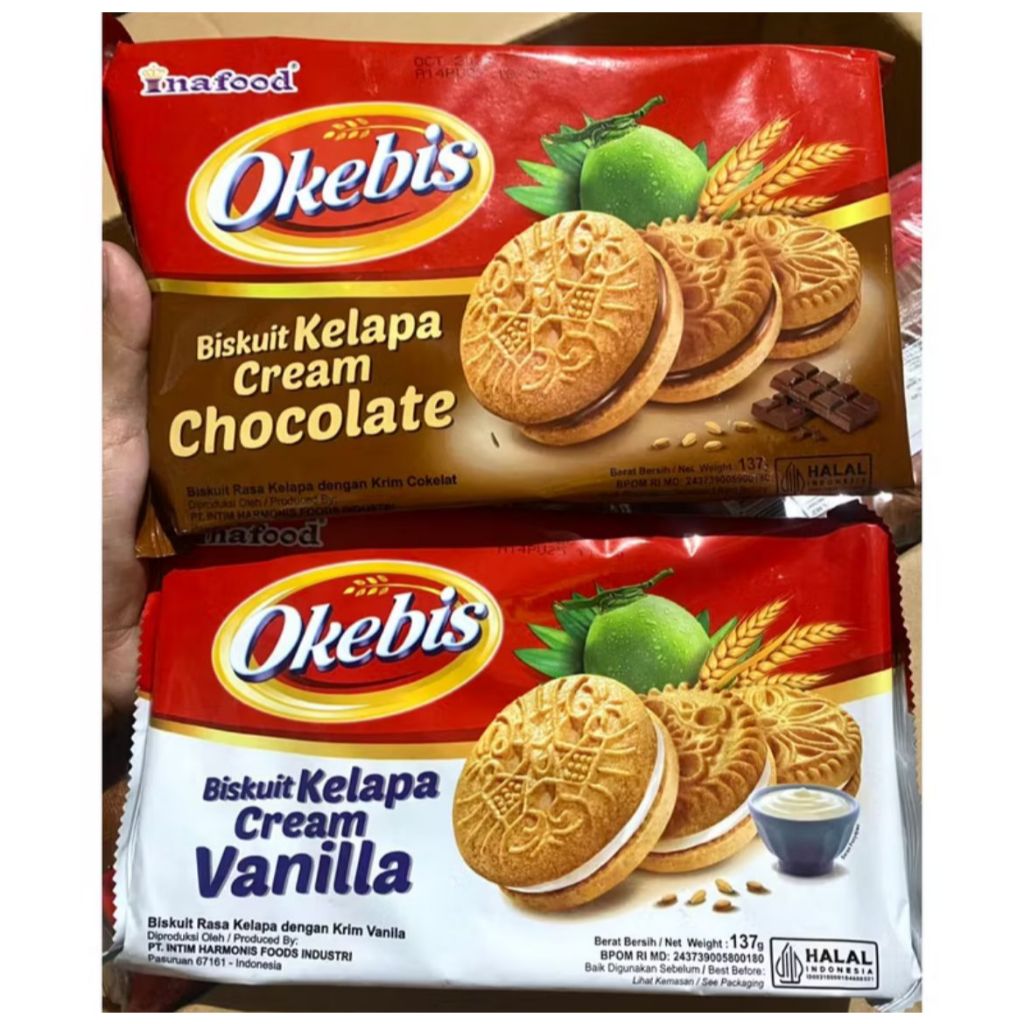 

(Nily Beauty) Okebis Biskuit Kelapa Cream 28 Vanilla & Cokelat Inafood 137grm 1pack (isi7pcs)