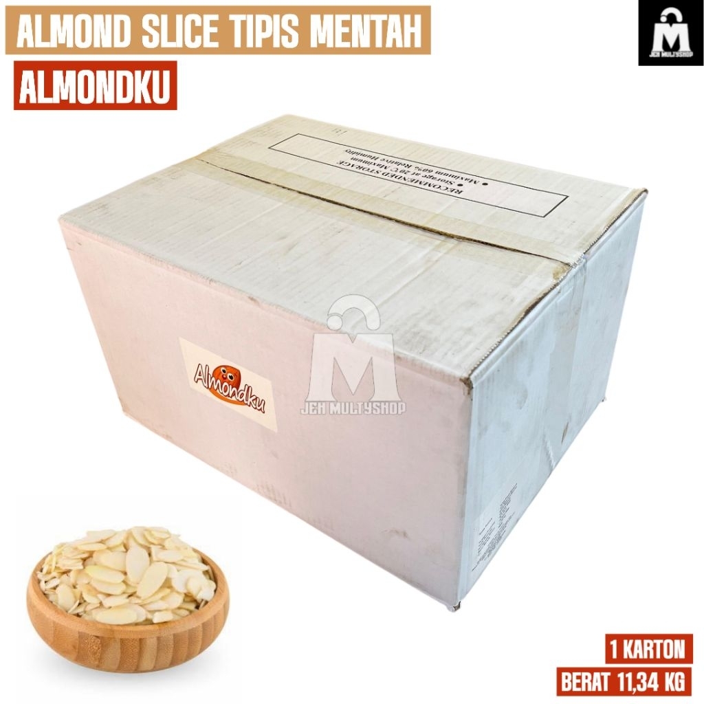 Kacang Almond Slice tipis mentah 1 karton (Almondku) / 11,34 kg / harga grosir