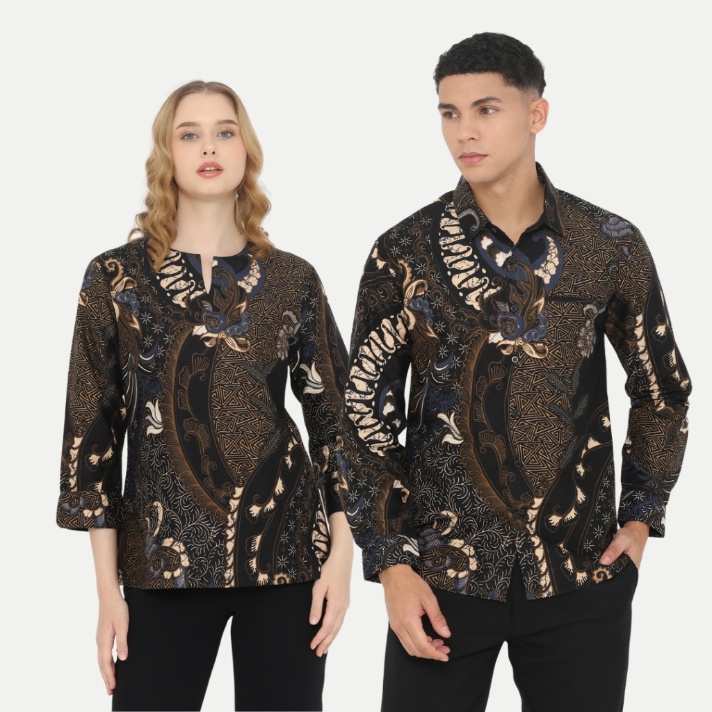 Dancus Batik Couple Atasan Batik Pria dan Wanita Warna Hitam OLR300