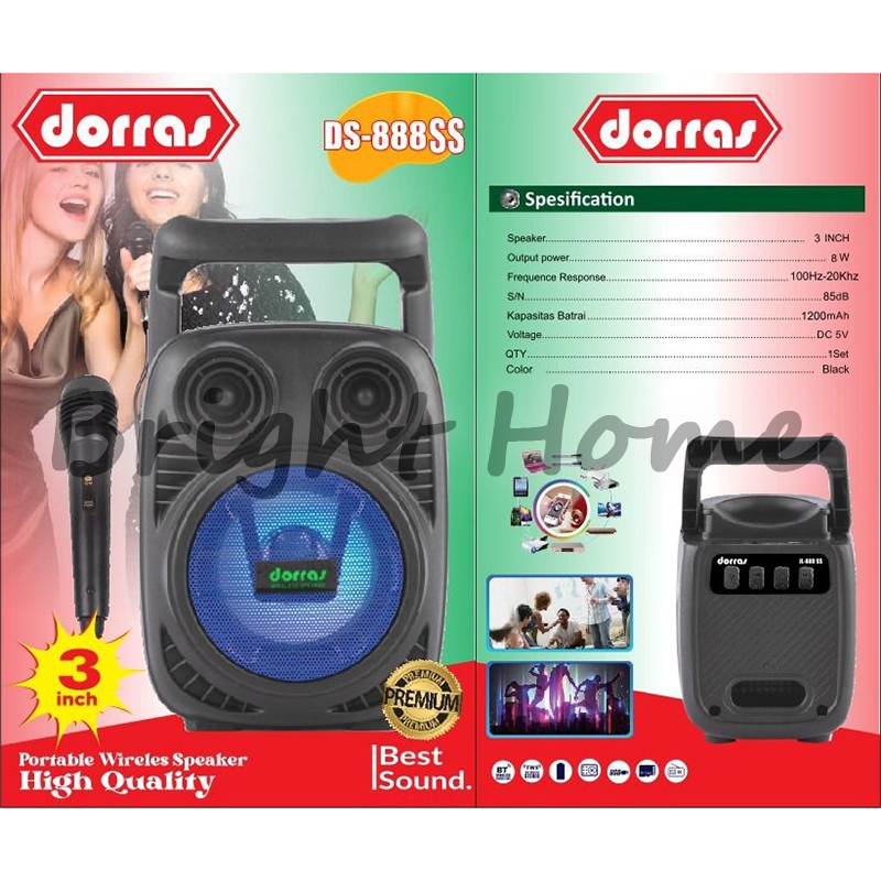 DORRAS DS888SS DS-888 SS Speaker 3" Portable Bluetooth Wireless Ukuran 3 Inchi