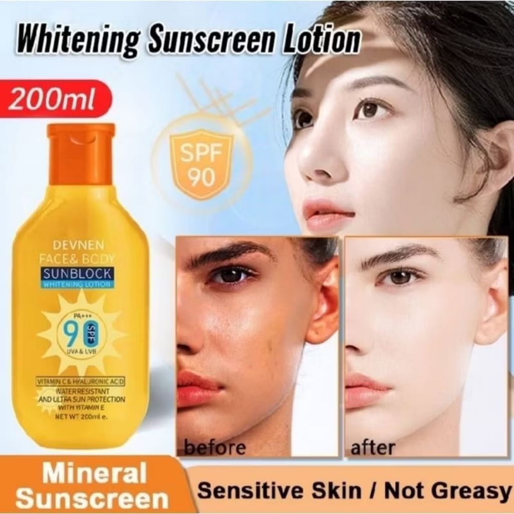 Devnen glowing up suncreen wajah& badan lotion whitening sunblock SPF 90 PA+++