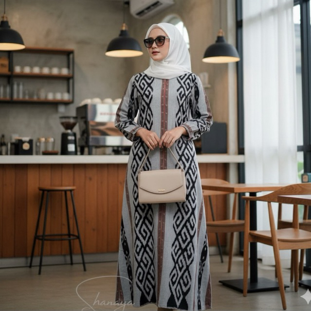 Shanaya Batik Wanita Gamis Zoela Tenun  gamis batik cantik elegan bisa request motif tenun