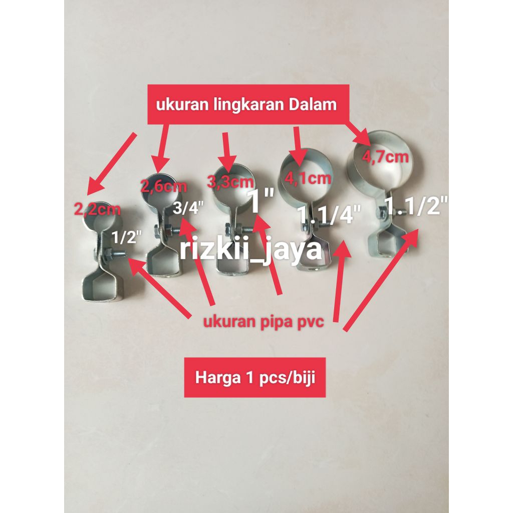 Klem Gantung Pipa 1/2" in, 3/4" in, 1" in, 11/4" in, 11/2" in Besi tebal/Pipa Pvc/pipa besi
