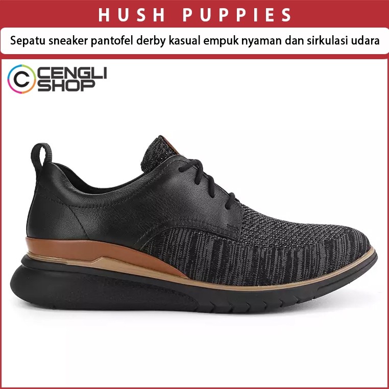 SEPATU SNEAKER PANTOFEL PRIA HUSH PUPPIES ORIGINAL DERBY KASUAL FORMAL HITAM HM20