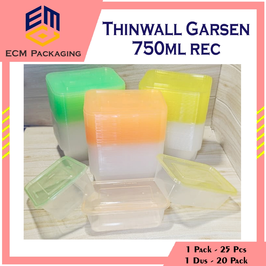 25PCS THINWALL GARSEN WARNA 750 REC | THINWALL WARNA 750ML RECTANGLE | KOTAK MAKAN PLASTIK