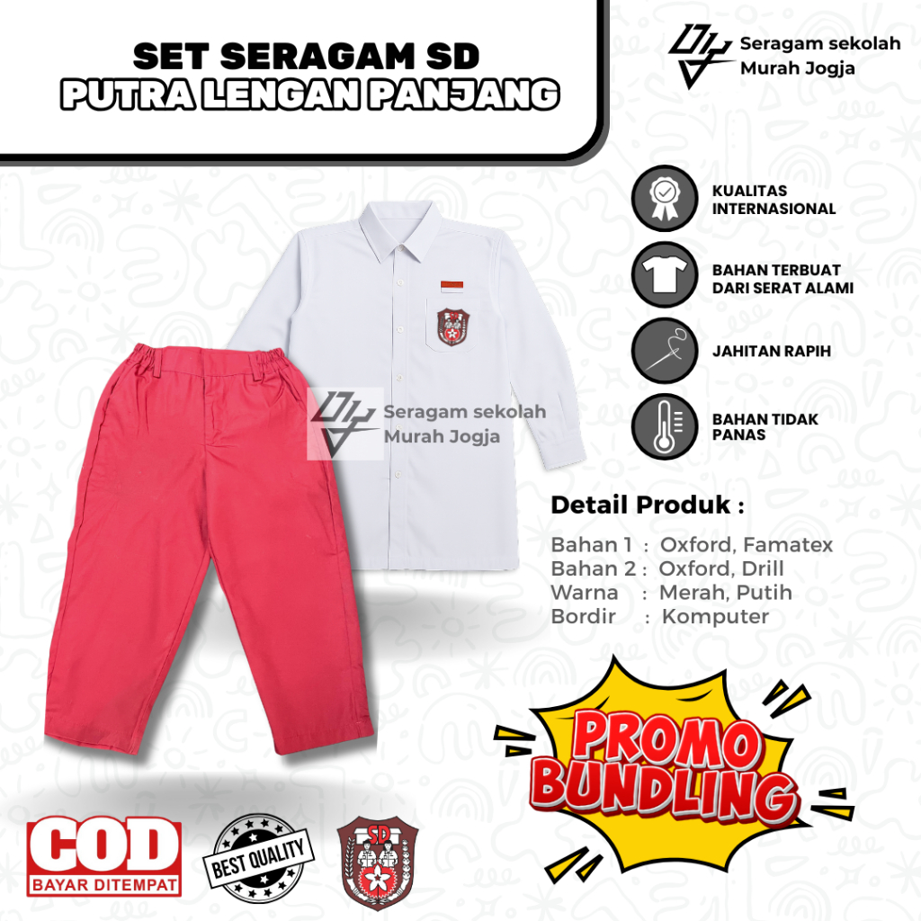 SET SERAGAM SD LENGAN PANJANG | 1 SET SERAGAM SD PUTRA | SET SERAGAM SD PUTRA MURAH