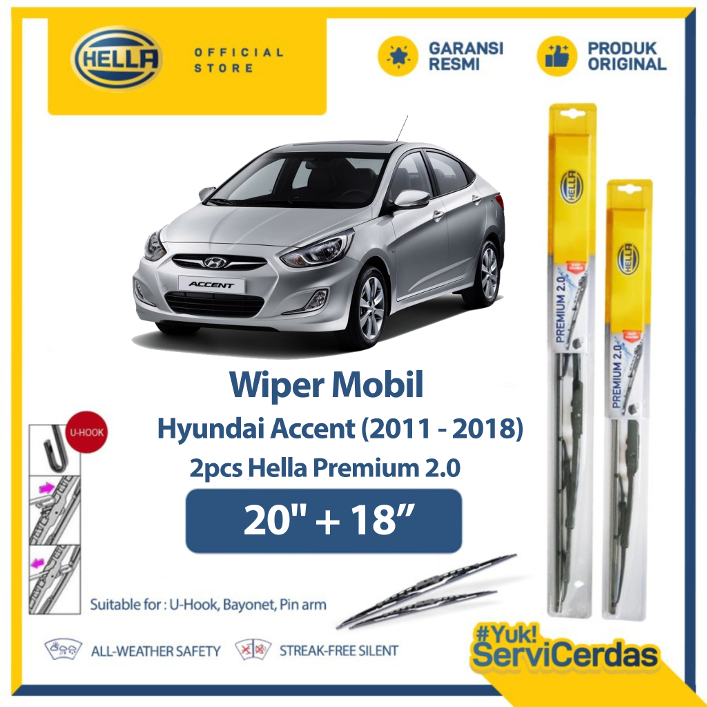 Wiper Mobil HYUNDAI Accent 2011 - 2018 20" + 18" (2pcs) - HELLA Premium 2.0