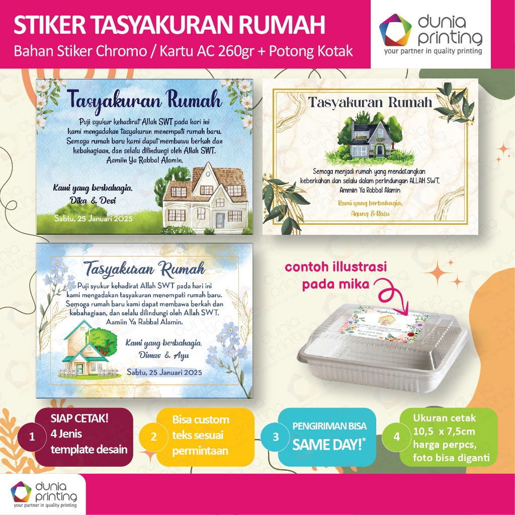 Cetak Kartu / Stiker Tasyakuran Rumah Baru | Tasyakuran Pindah Rumah | Kartu ucapan selametan rumah 