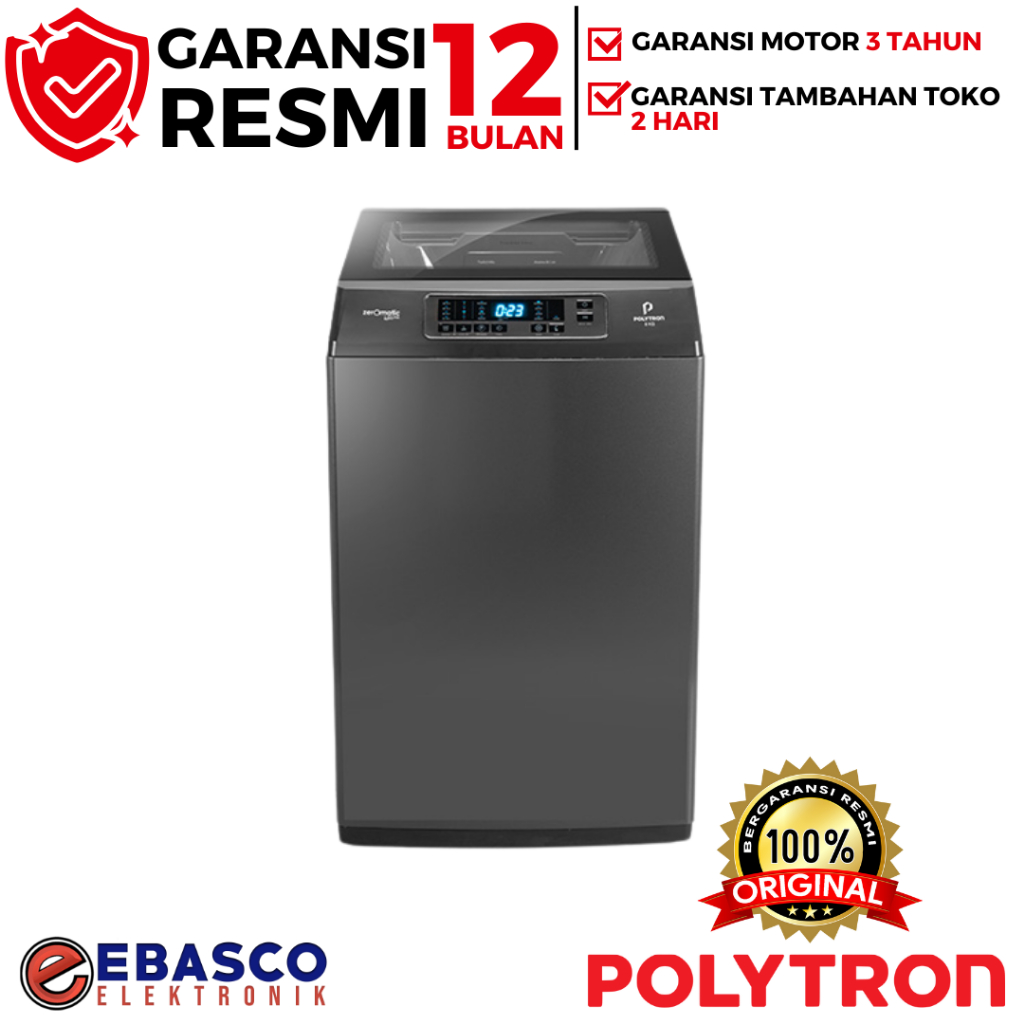 POLYTRON Mesin Cuci PAW 1028 Y 1 Tabung 10 Kg Low Watt Bergaransi Resmi