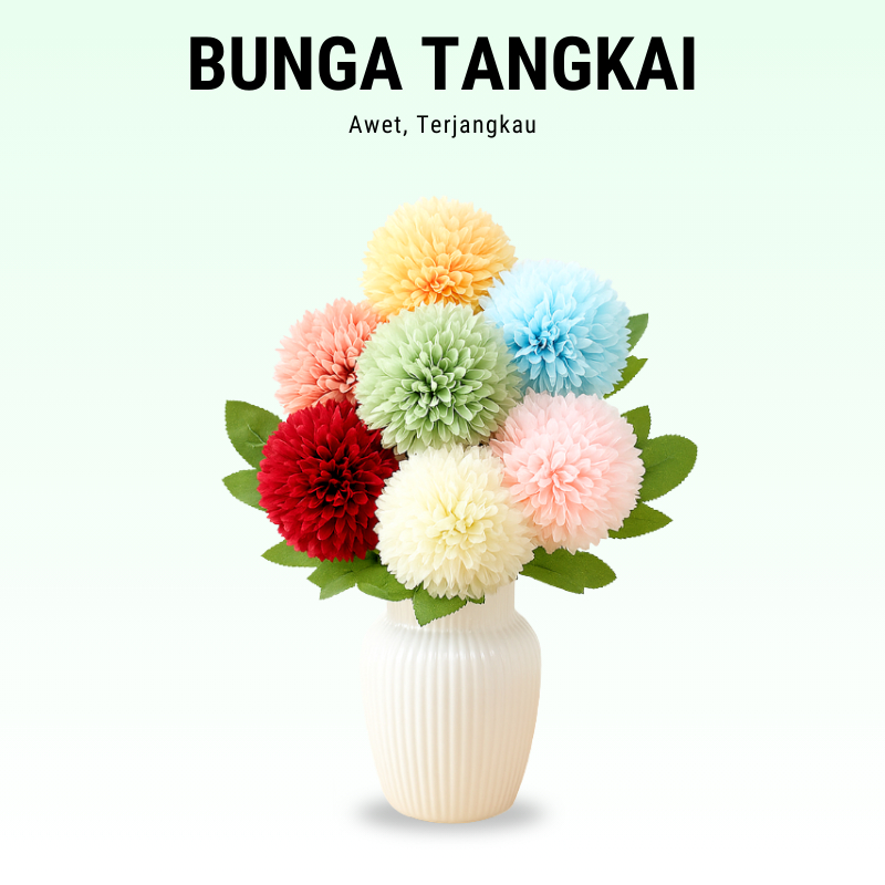 Bunga Tangkai Satuan Krisan Pompom Dandelion Jumbo Dekorasi Hiasan Buket Tanaman Artifisial PBP121