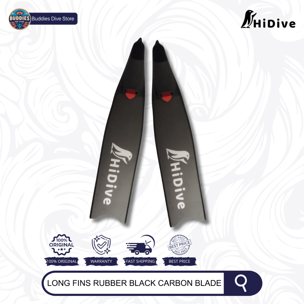 HiDive Long Fins Rubber Black Carbon Blade - Freediving Fins