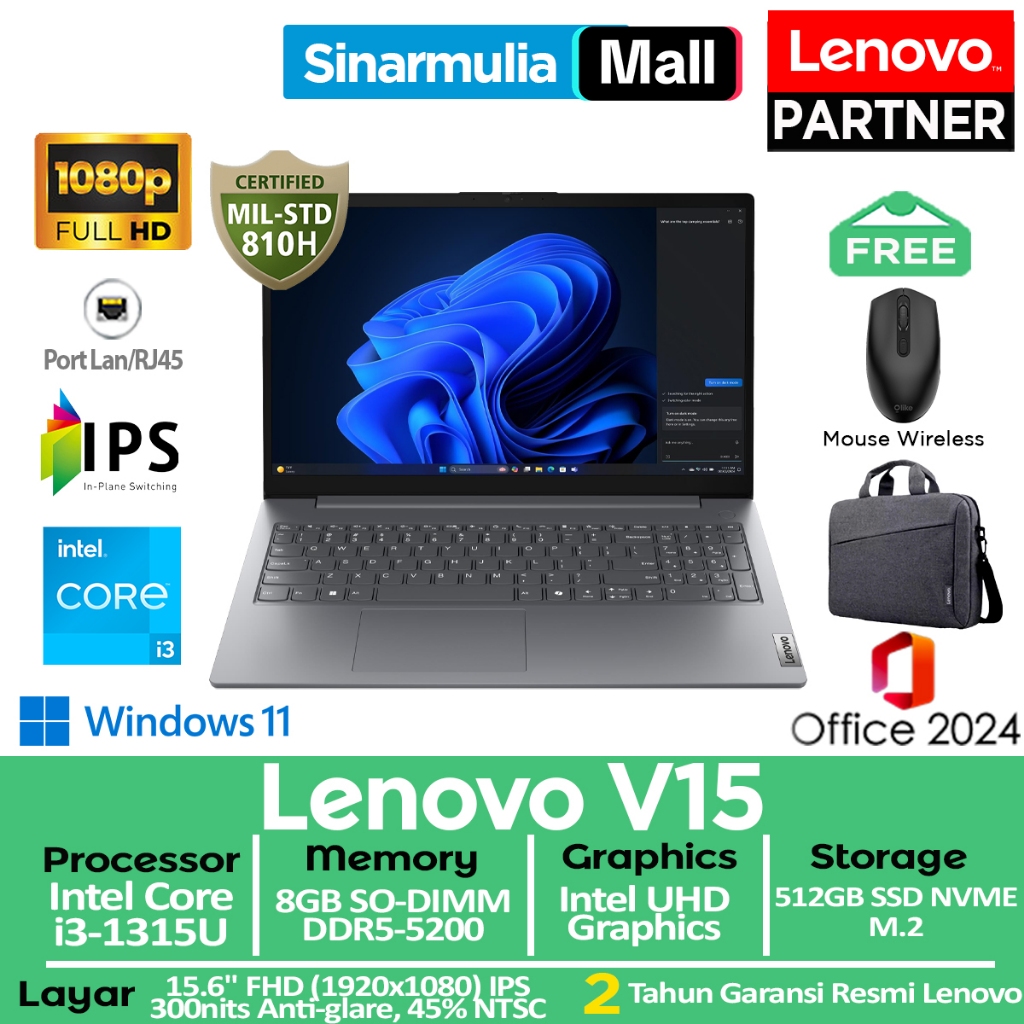 Lenovo V15 i3-1315U 512GB SSD 8GB IPS Win11+OHS