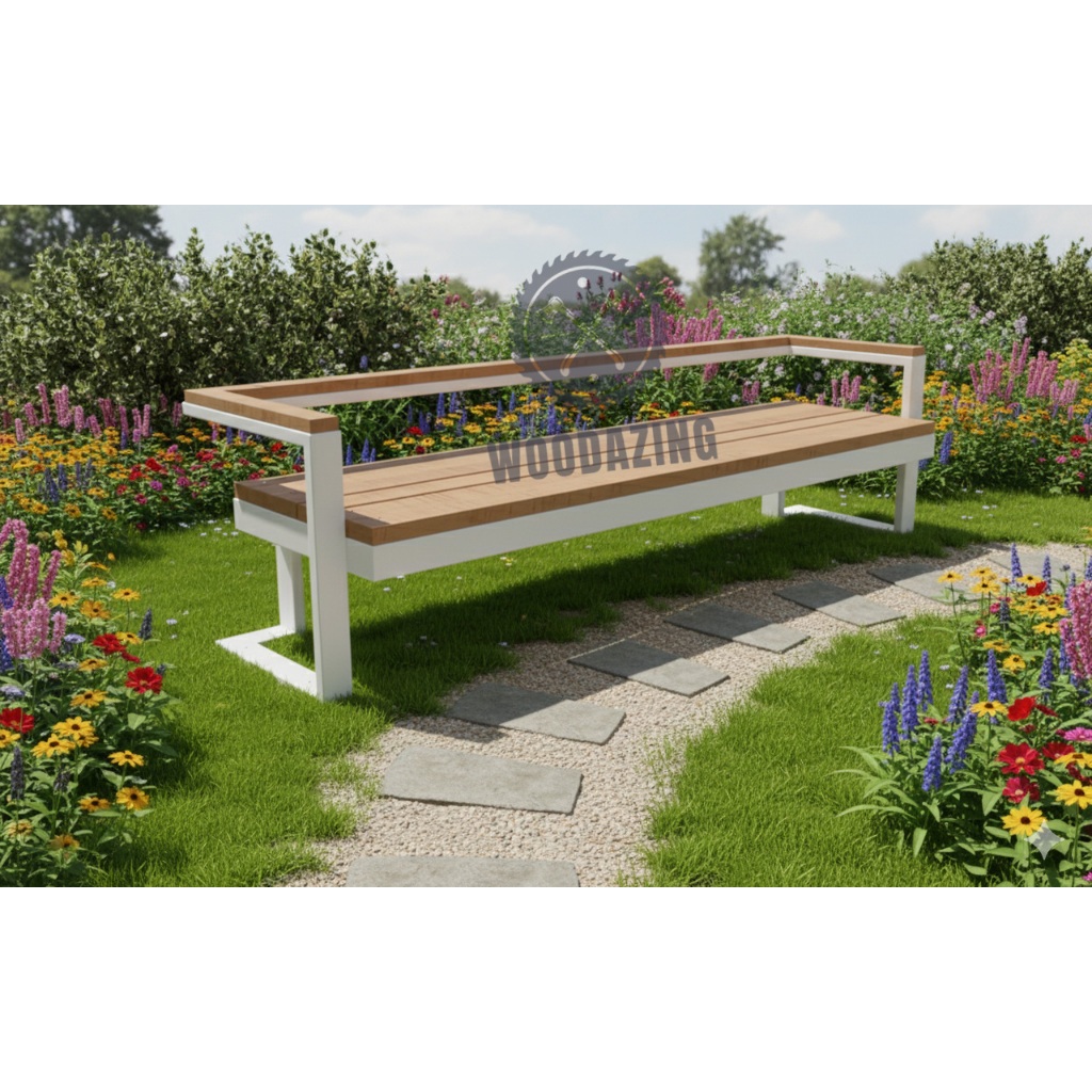 Modern Long Bench Kursi Panjang Bahan Besi dan Kayu Bangku Taman Teras Ruang Santai Antrian Outdoor