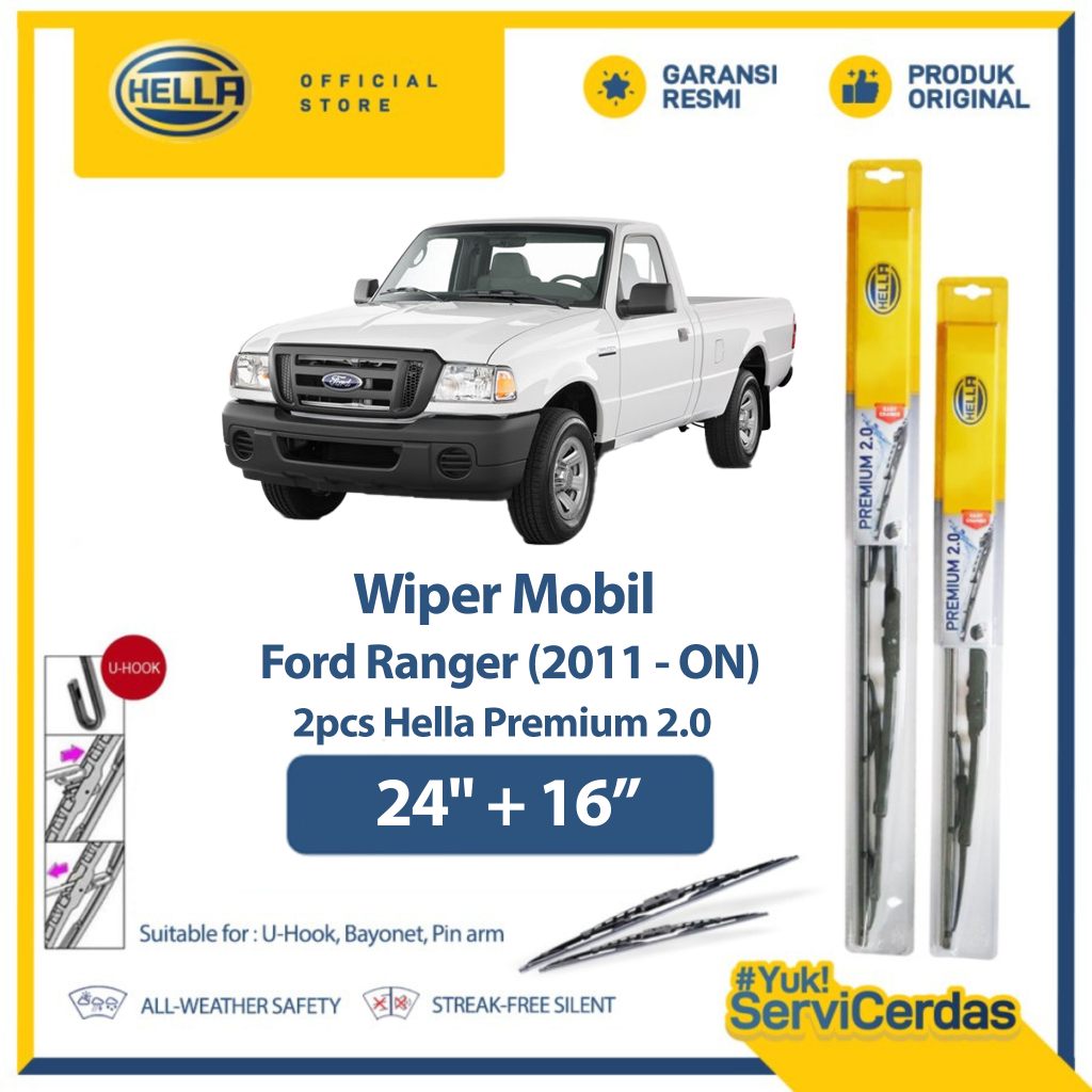 Wiper Mobil FORD Ranger 2011 - on 24" + 16" (2pcs) - HELLA Premium 2.0