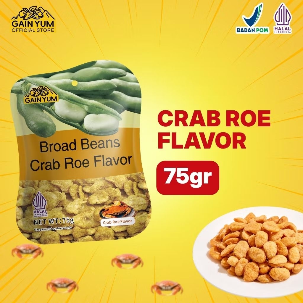 Gain Yum Broad Beans Crab Roe Flavor (Kacang Koro Rasa Telur Kepiting) 75gr HALAL