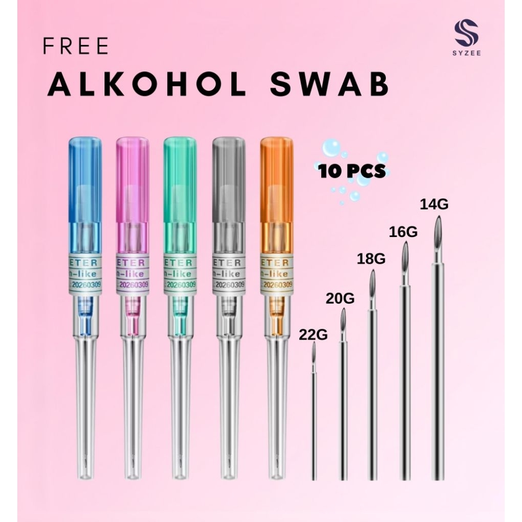 Jarum Tindik / Piercing 10 Pcs Ukuran 14G,16G,18G dan 20G