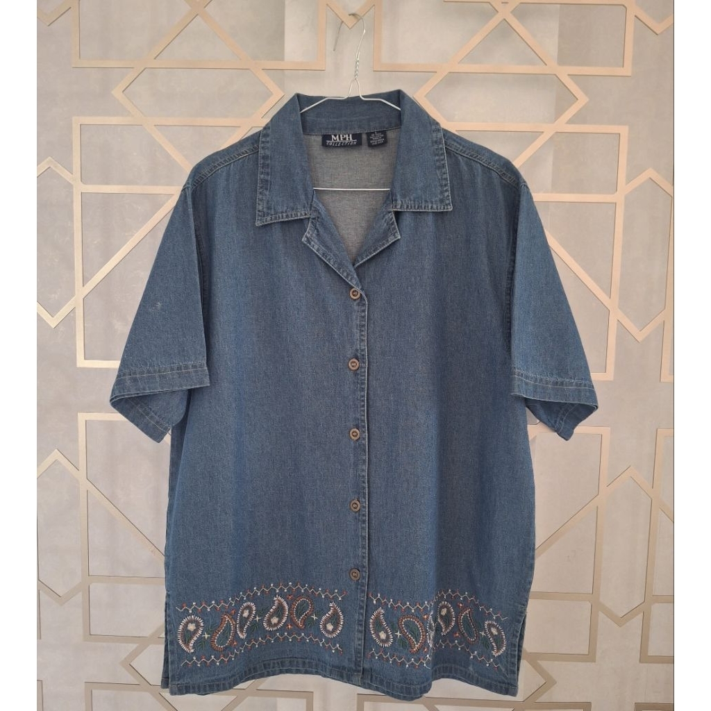 ANNE Denim Shirt || Kemeja Denim || Kemeja Denim Wanita || Kemeja Denim dengan Bordir || Kemeja Deni