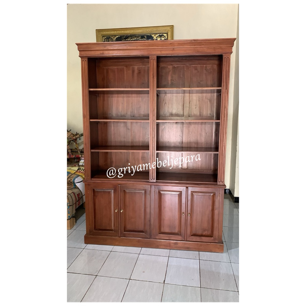 lemari buku classic kayu jati jepara