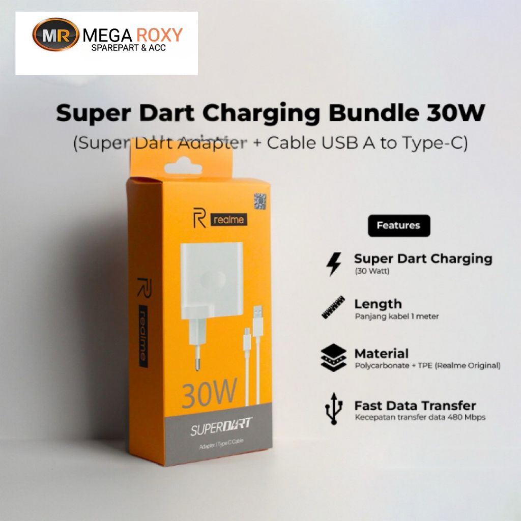 CHARGER REALME 30W WATT TYPE C SUPERDAT FAST CHARGING CASAN KABEL CABLE FULLSET PLUS ADAPTOR ADAPTER