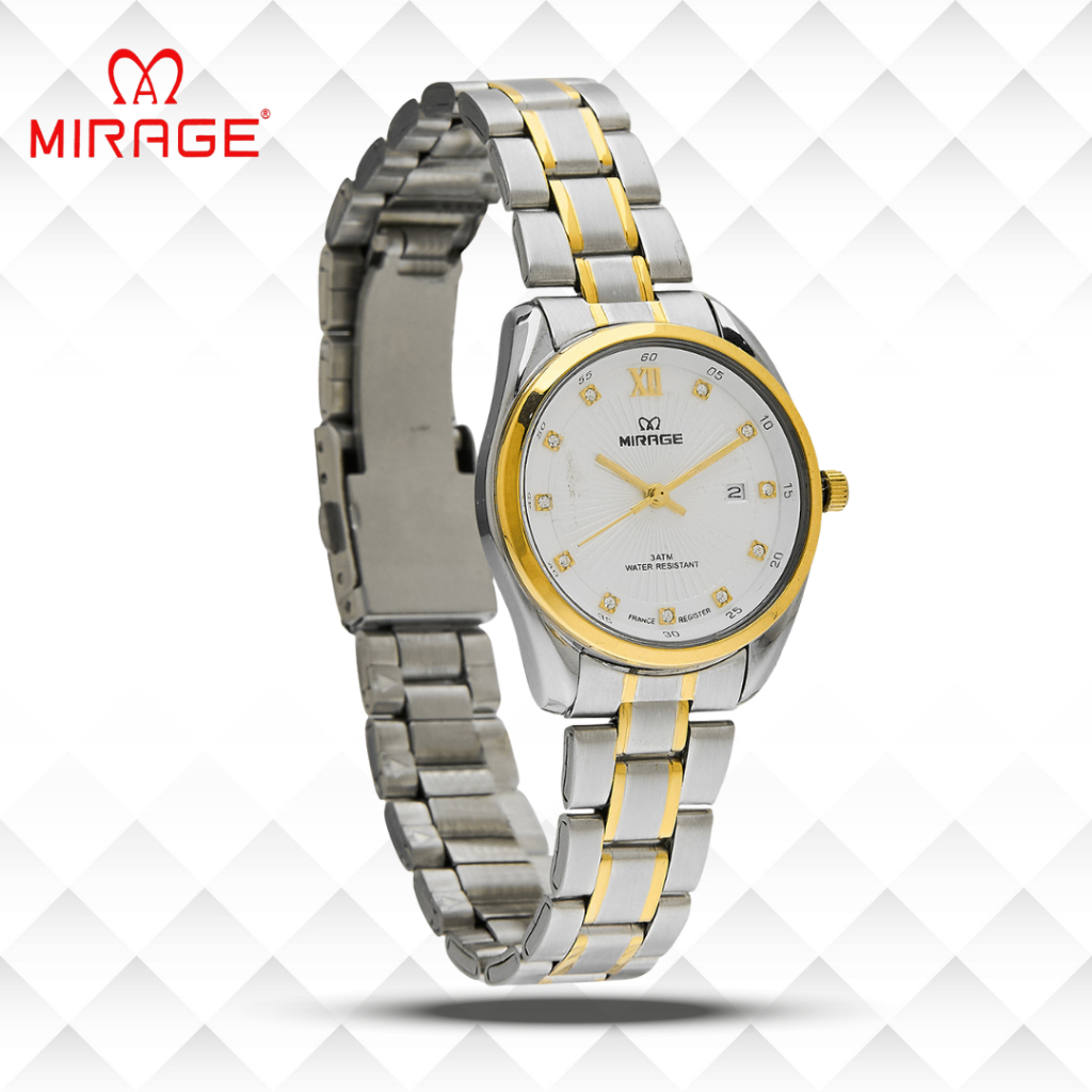 Mirage Jam Tangan Wanita Analog 8879 L Silver Gold Original Stainless