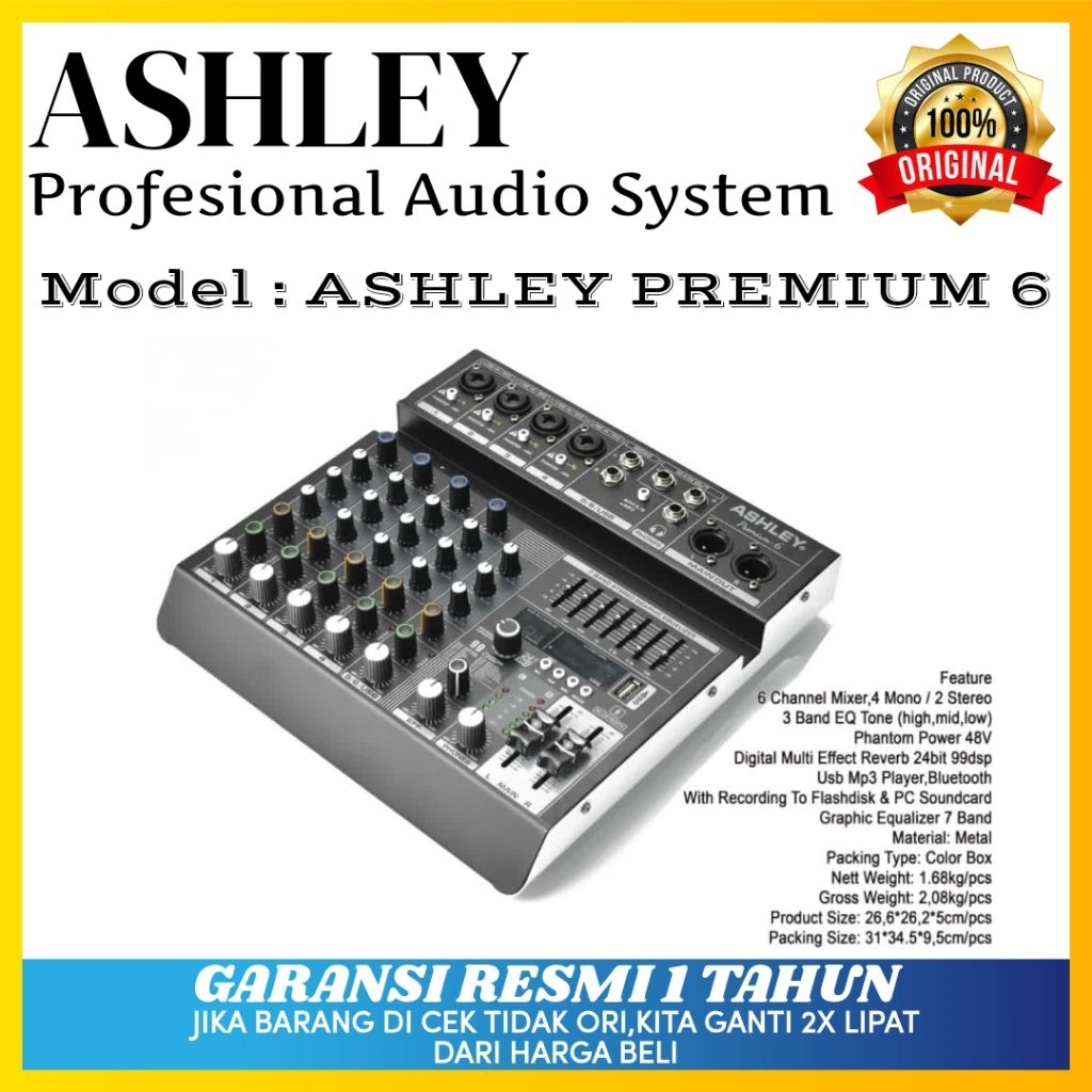 Mixer Audio Ashley Premium 6 Original Mixer 6 Channel Bluetooth