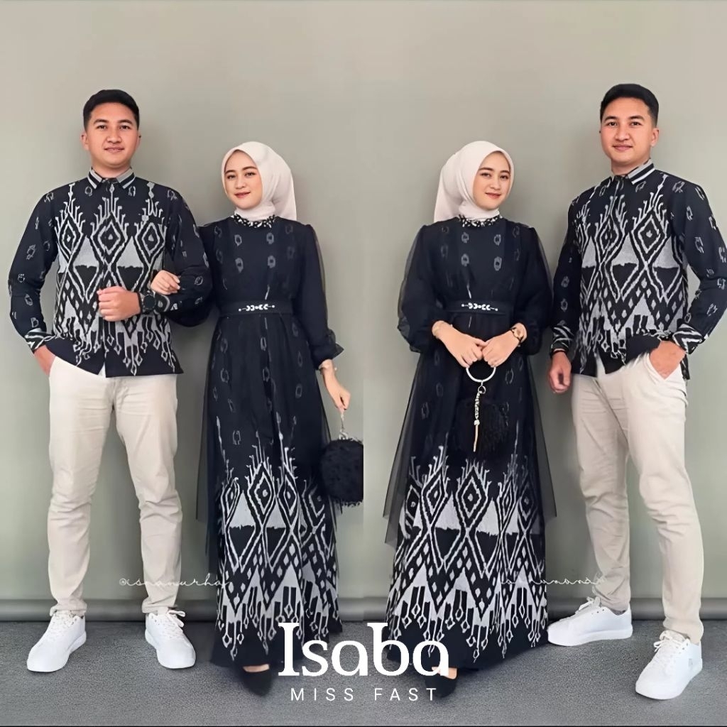 ISABA - BAJU COUPLE MARIPHOSA HITAM DRESS LEBARAN BAJU TENUN COUPLE LEBARAN PASANGAN KONDANGAN