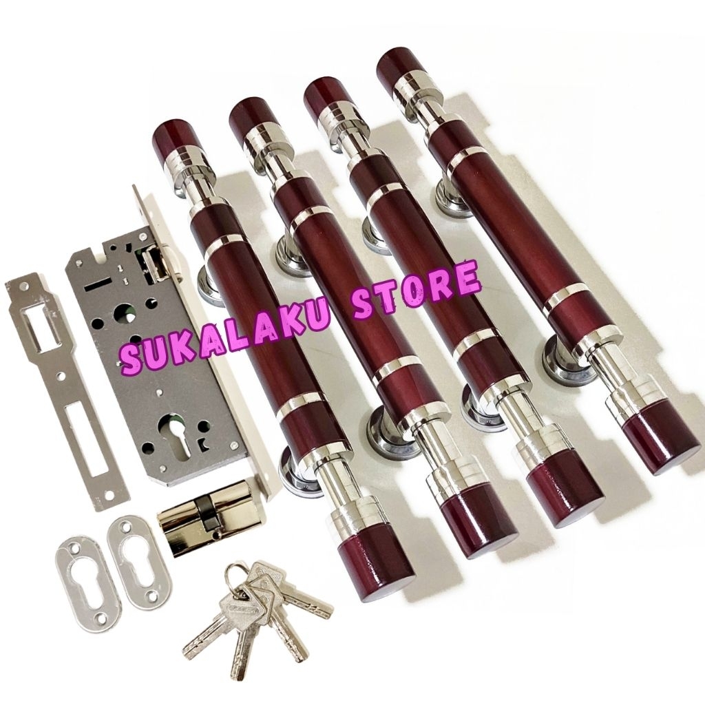 (4biji) Gagang Pintu Model Barbel dan Kunci Set/ Gagang Pintu Minimalis Maron Elegan