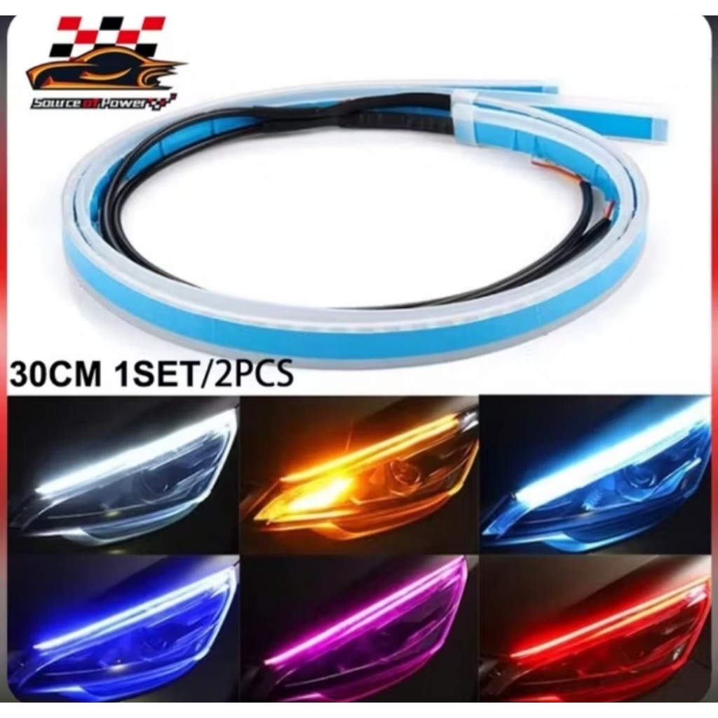 2PCS lampu alis lampu alis running 2 mode lampu alis running 30cm Led lampu alis motor mobil