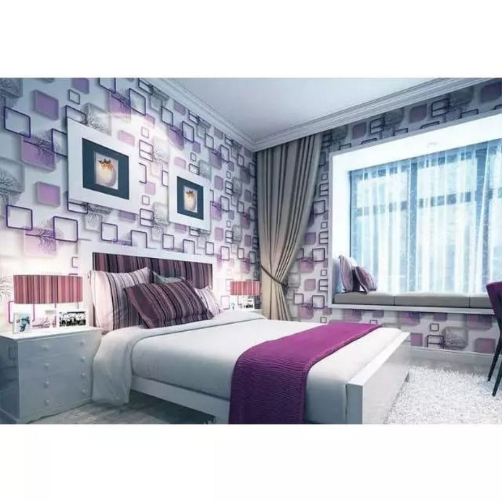 Wallpaper Dinding Motif Pohon Kotak Ungu Wallpaper Dinding Aesthetic Wallpaper Dinding Ruang Tamu