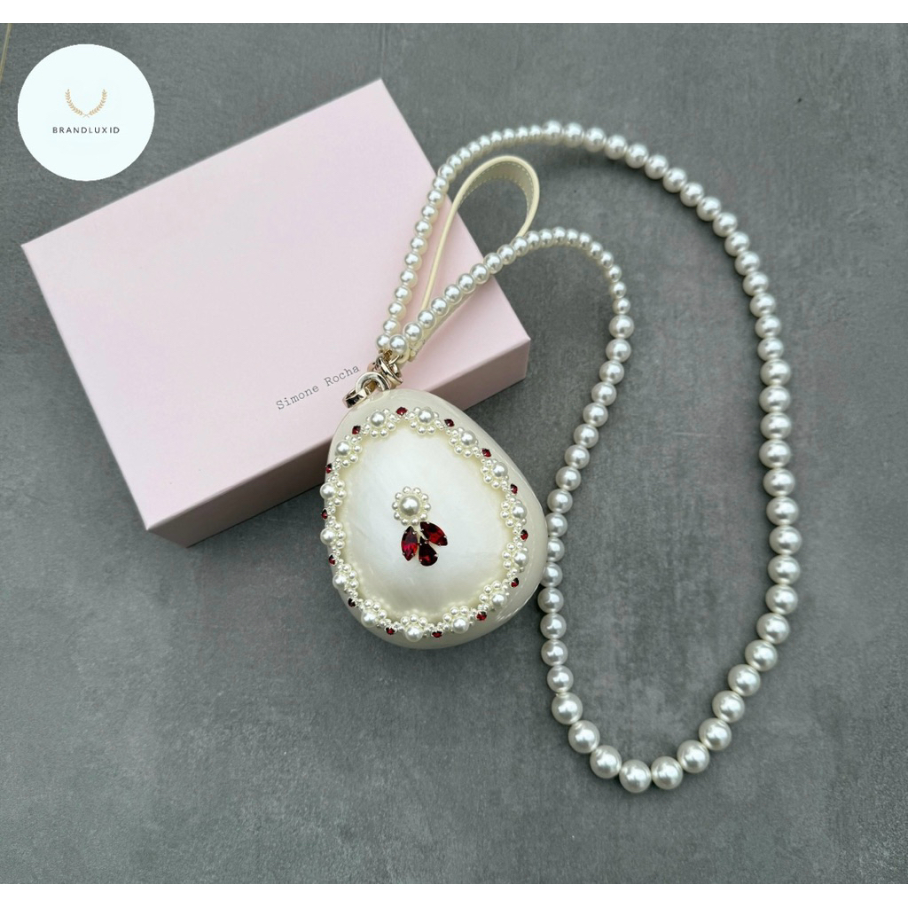 Simone rocha red embellished micro pearl egg bag