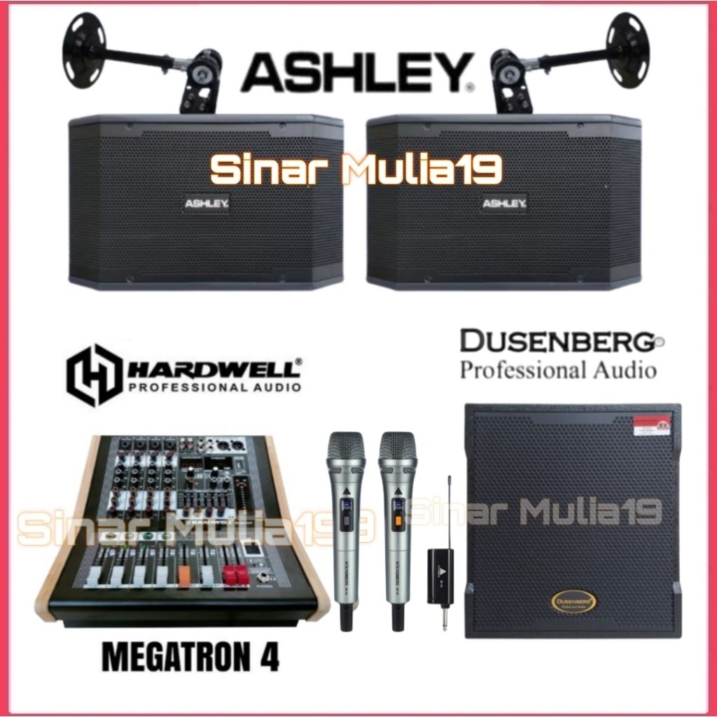 Paket Sound System Karaoke Speaker 10 Inch Ashley Power Mixer Hardwell Megatron 4 Bluetooth