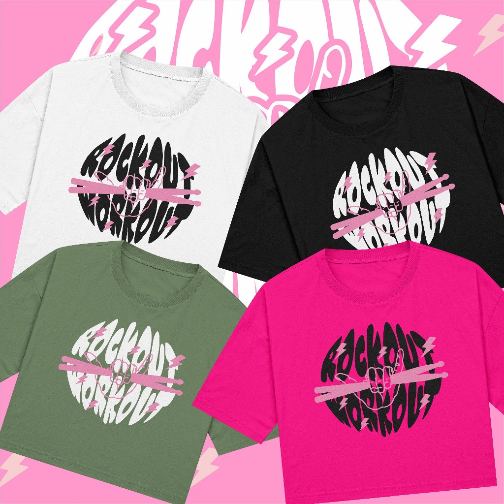 Kaos PoundFit Croptop "Rock Out" - Pound fit/Kaos Olarahga Cewek/Croptop Kaos Senam/Kaos Cewek