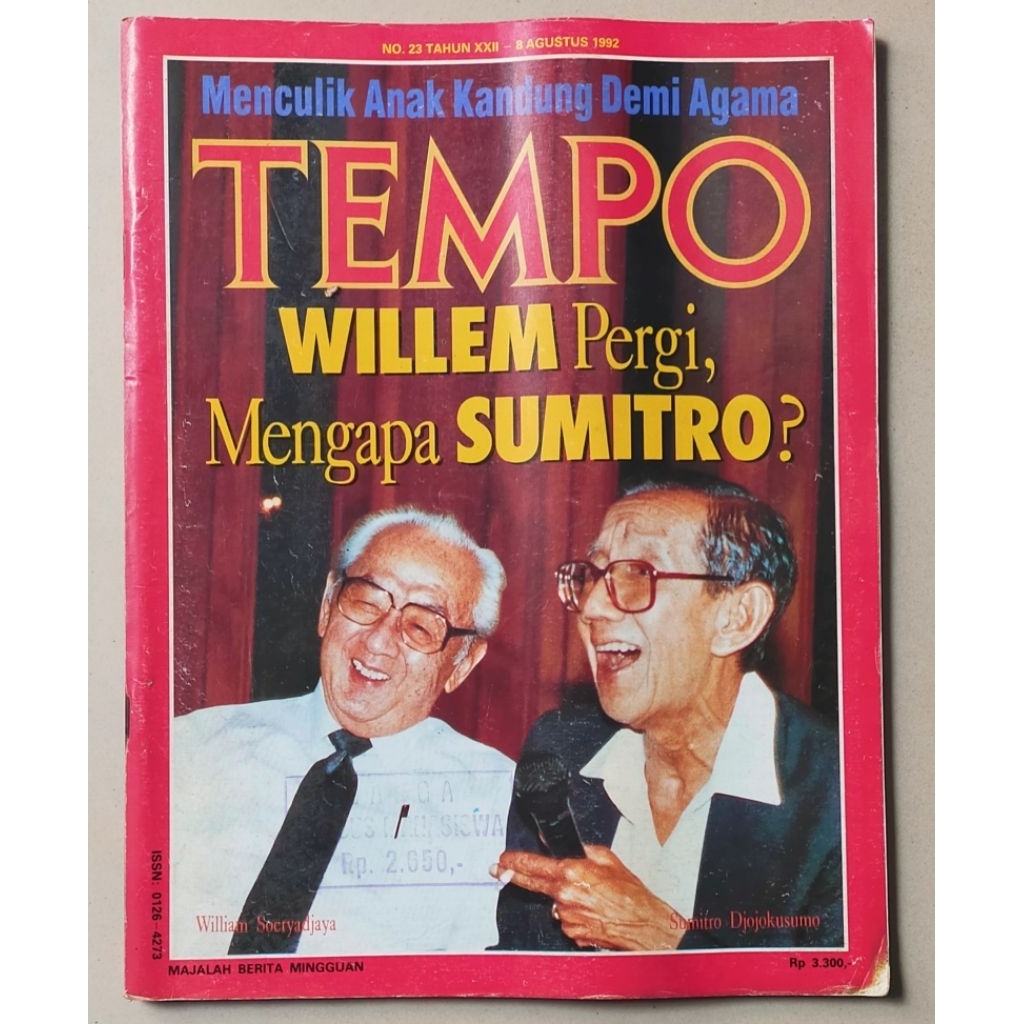 Majalah Tempo 8 Oktober 1992 : Cover William Soeryadjaya - Sumitro Djojohadikusumo (Ayah Prabowo Sub