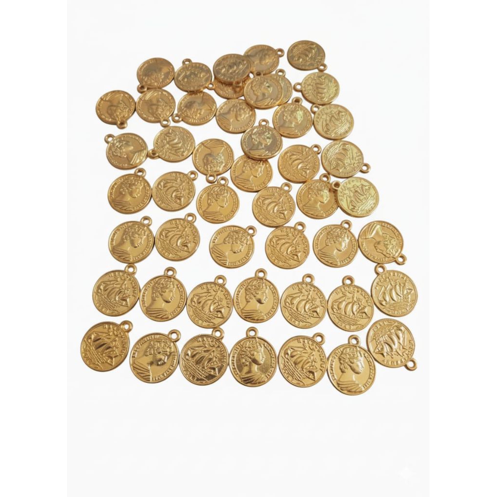 Charm Koin Elizabeth Gold Charm Bandul Liontin Kalung