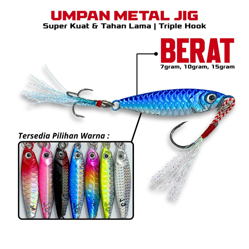 Umpan Pancing Metal Jig Hologram Umpan Pancing Ikan Laut Casting Jigging Kail Bulu Tajam