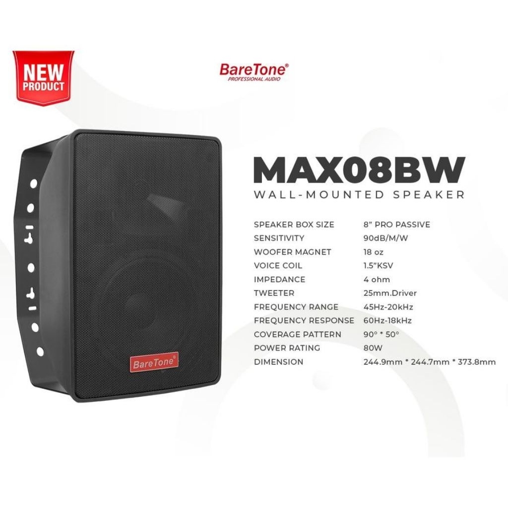 SPEAKER PASIVE BARETONE MAX08BW SPEAKER 8 " ORIGINAL GARANSI RESMI 1 TAHUN