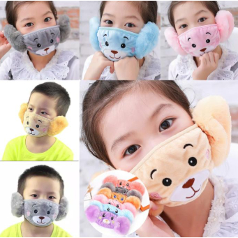 Masker Anak Lucu Karakter Penutup Mulut Telinga Penghangat Makser Maskee Anti Debu Anak 3D Kain Halu