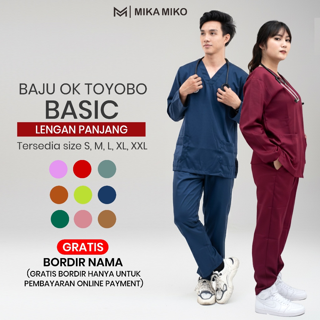 MIKAMIKO - Baju OK DOKTER [GRATIS BORDIR NAMA] BAJU OKA Lengan Panjang SCRUB PERAWAT Stenen BIDAN