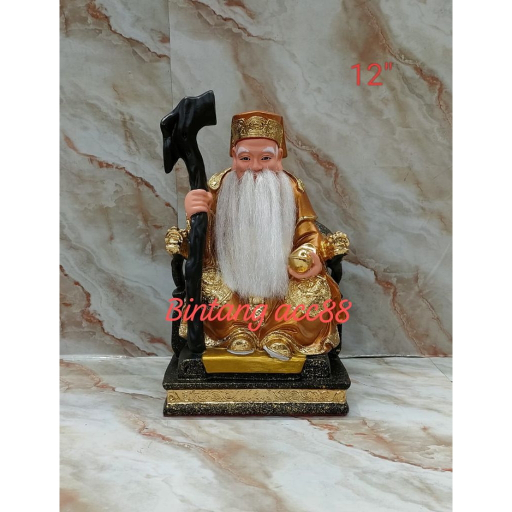 patung dewa bumi / tecukong / tutikong/ tongkat - fiber -emas - 12inch