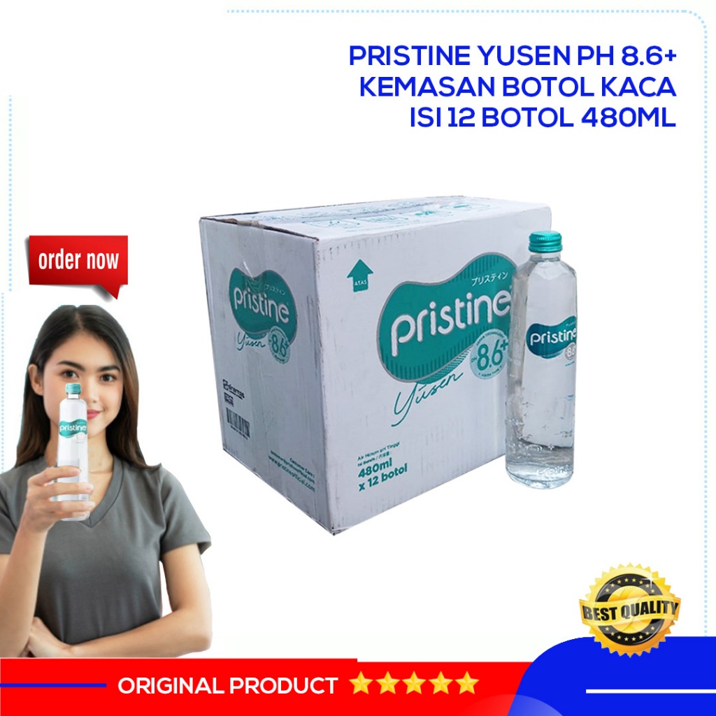 Pristine Yusen 8.6+ Botol Kaca pH tinggi 480ml isi 12 botol - Pristine botol kaca - Air Minum Botol 