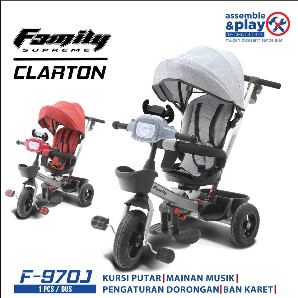 Sepeda Anak Roda Tiga Family Supreme F-970J Clarton dengan Musik